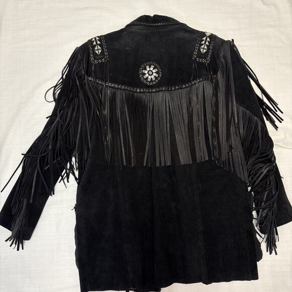 Echo Mountain Vintage Western Suede Fringe & Beaded Jacket Made in Mexico M40 - Picture 6 of 16